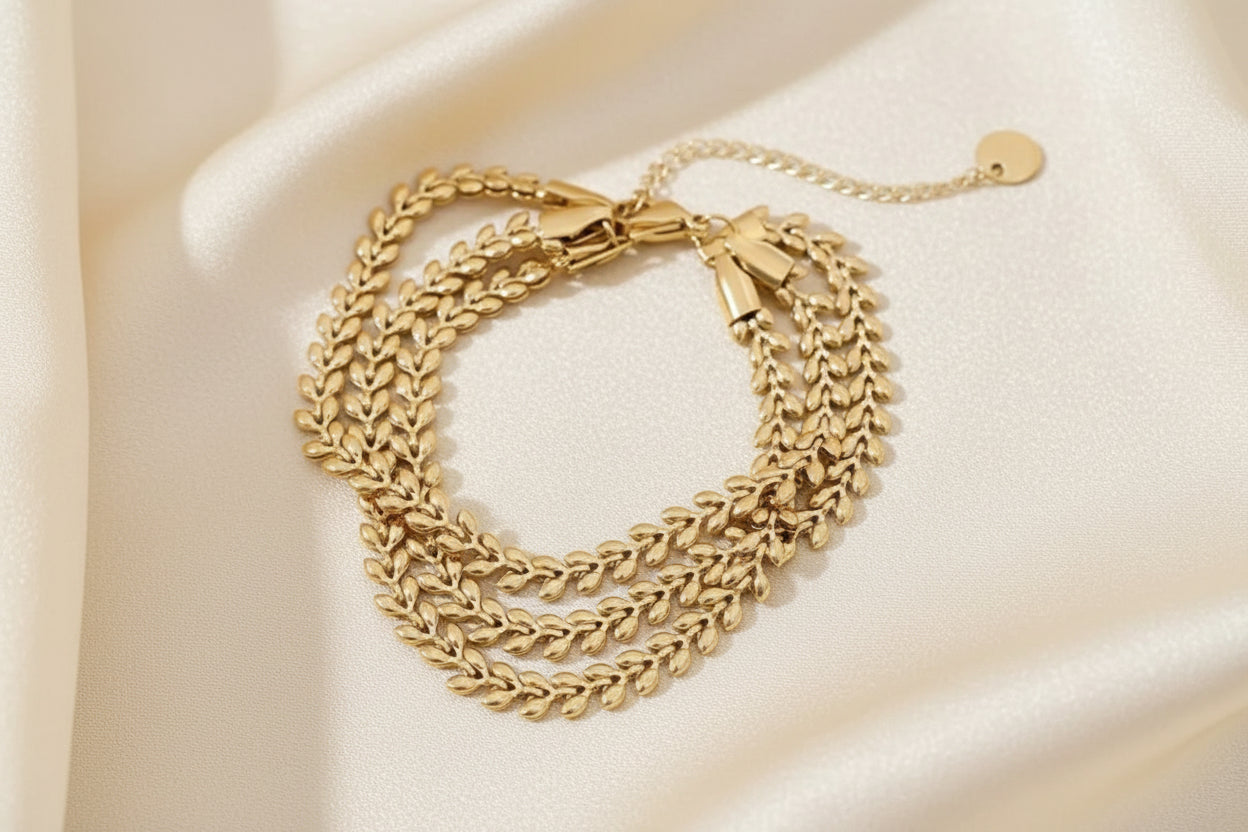 Triple-Strand Wheat Chain Bracelet
