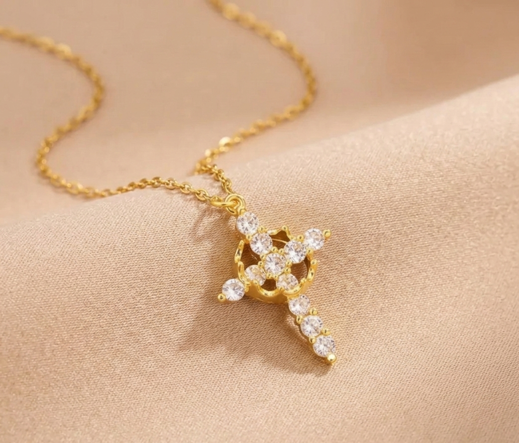 Crown Cross Necklace  (Silver & Gold)
