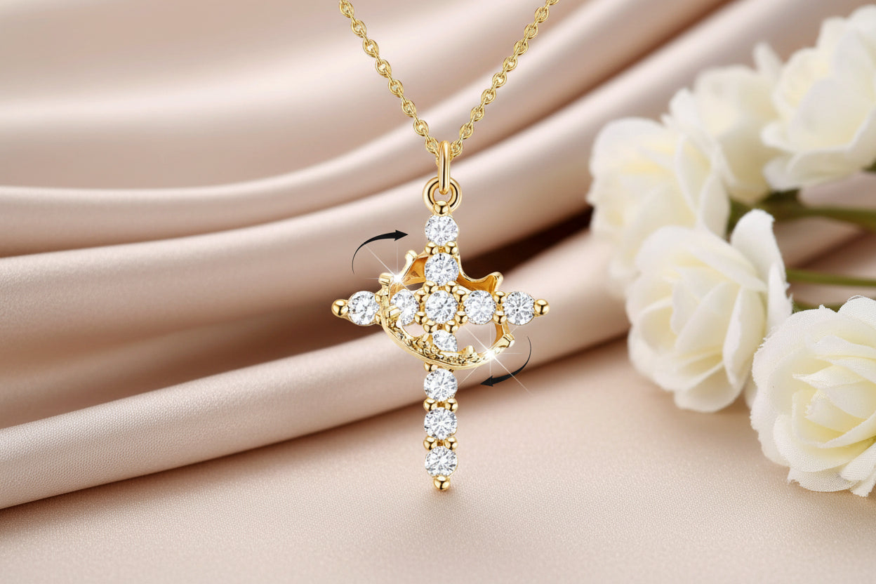 Grace Crown Cross Necklace  (Silver & Gold)