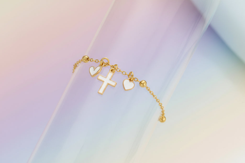 Graceful Hearts Cross Bracelet