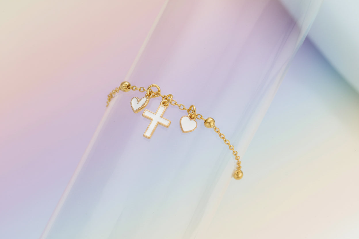 Graceful Hearts Cross Bracelet