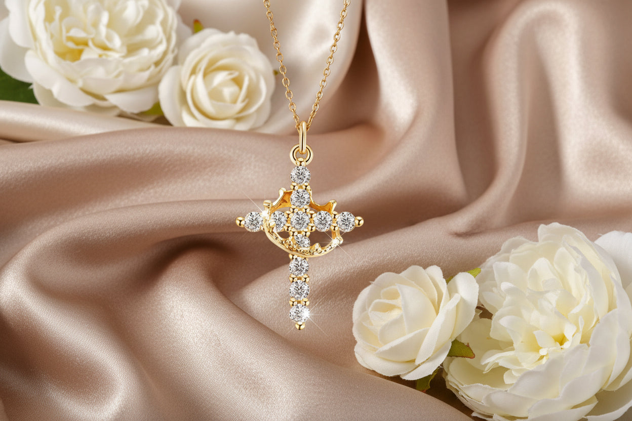 Grace Crown Cross Necklace  (Silver & Gold)