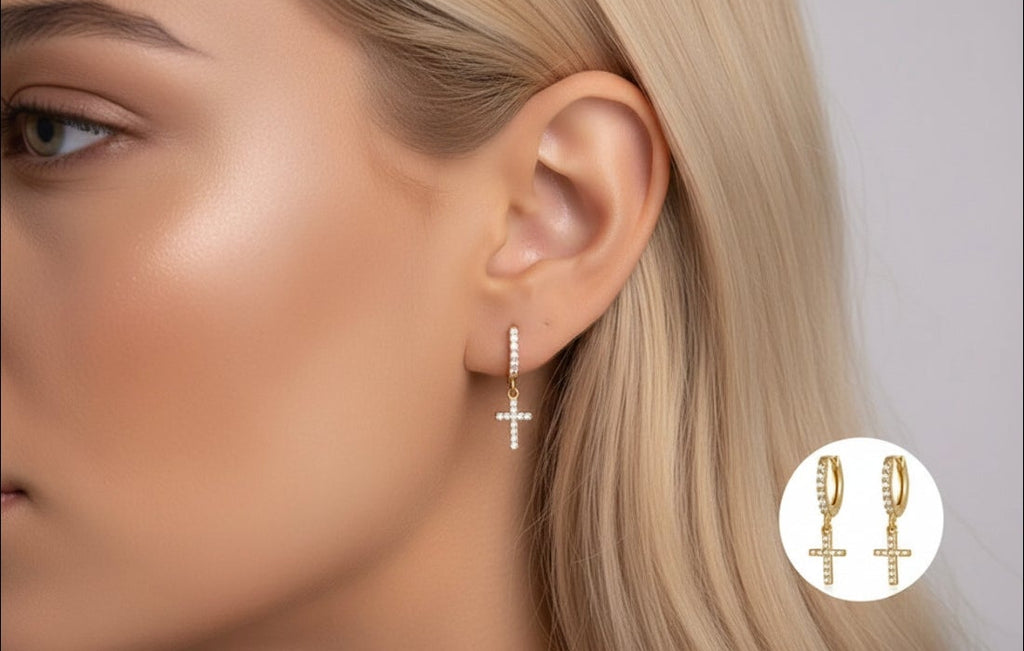 Radiant Devotion Cross Hoops  (Silver & Gold)
