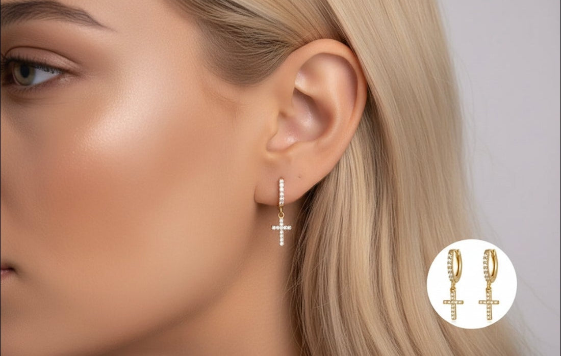 Radiant Devotion Cross Hoops  (Silver & Gold)