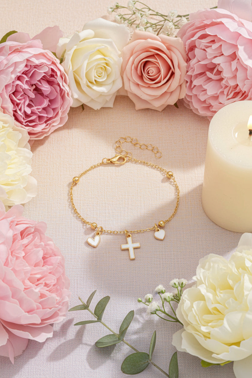 Graceful Hearts Cross Bracelet
