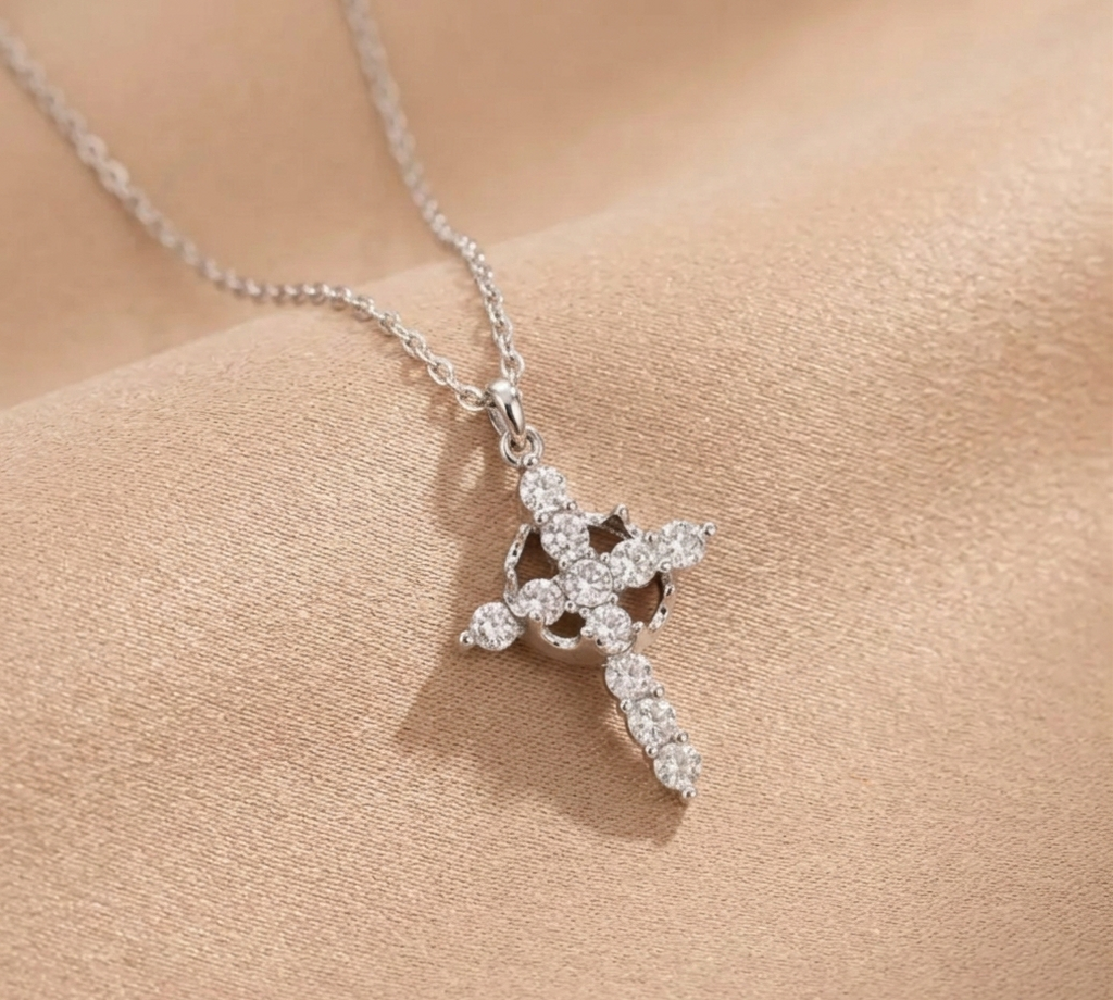 Crown Cross Necklace  (Silver & Gold)