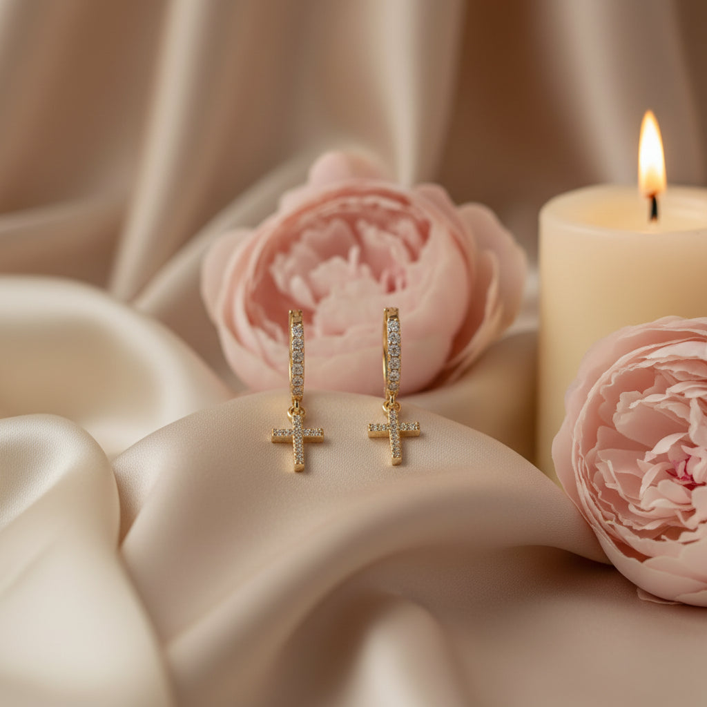 Radiant Devotion Cross Hoops  (Silver & Gold)