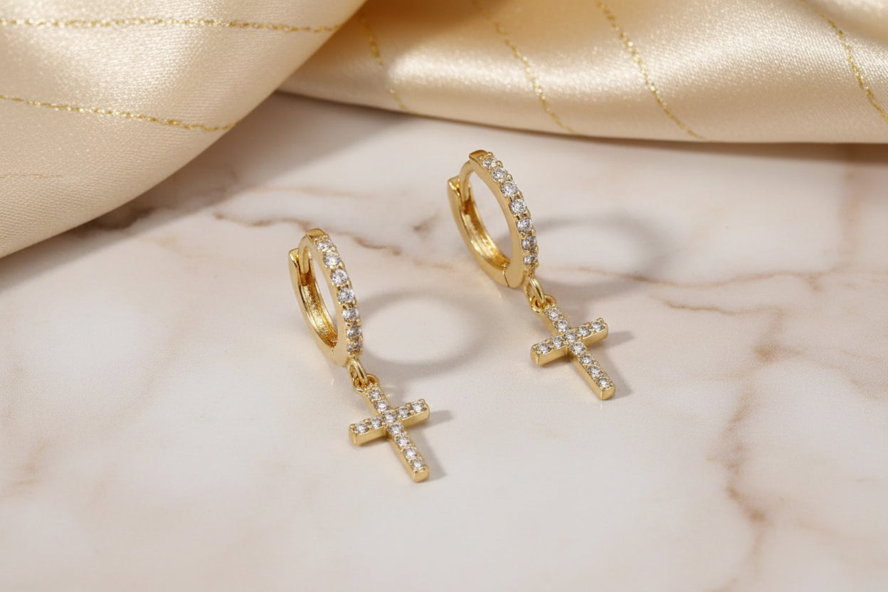 Radiant Devotion Cross Hoops  (Silver & Gold)