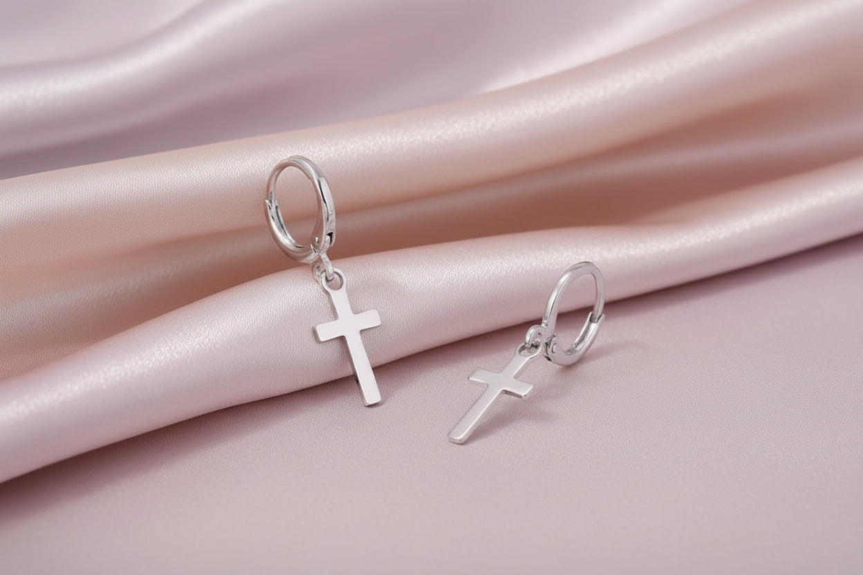 Bold Spirit Cross Hoops  (Silver & Gold)