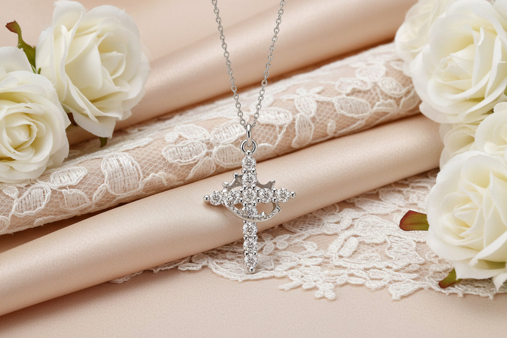 Grace Crown Cross Necklace  (Silver & Gold)