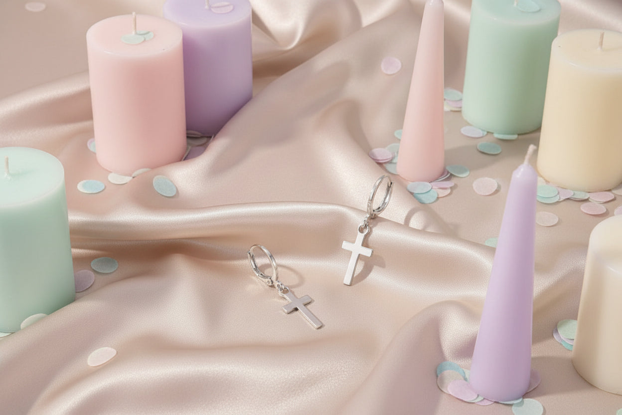 Bold Spirit Cross Hoops  (Silver & Gold)