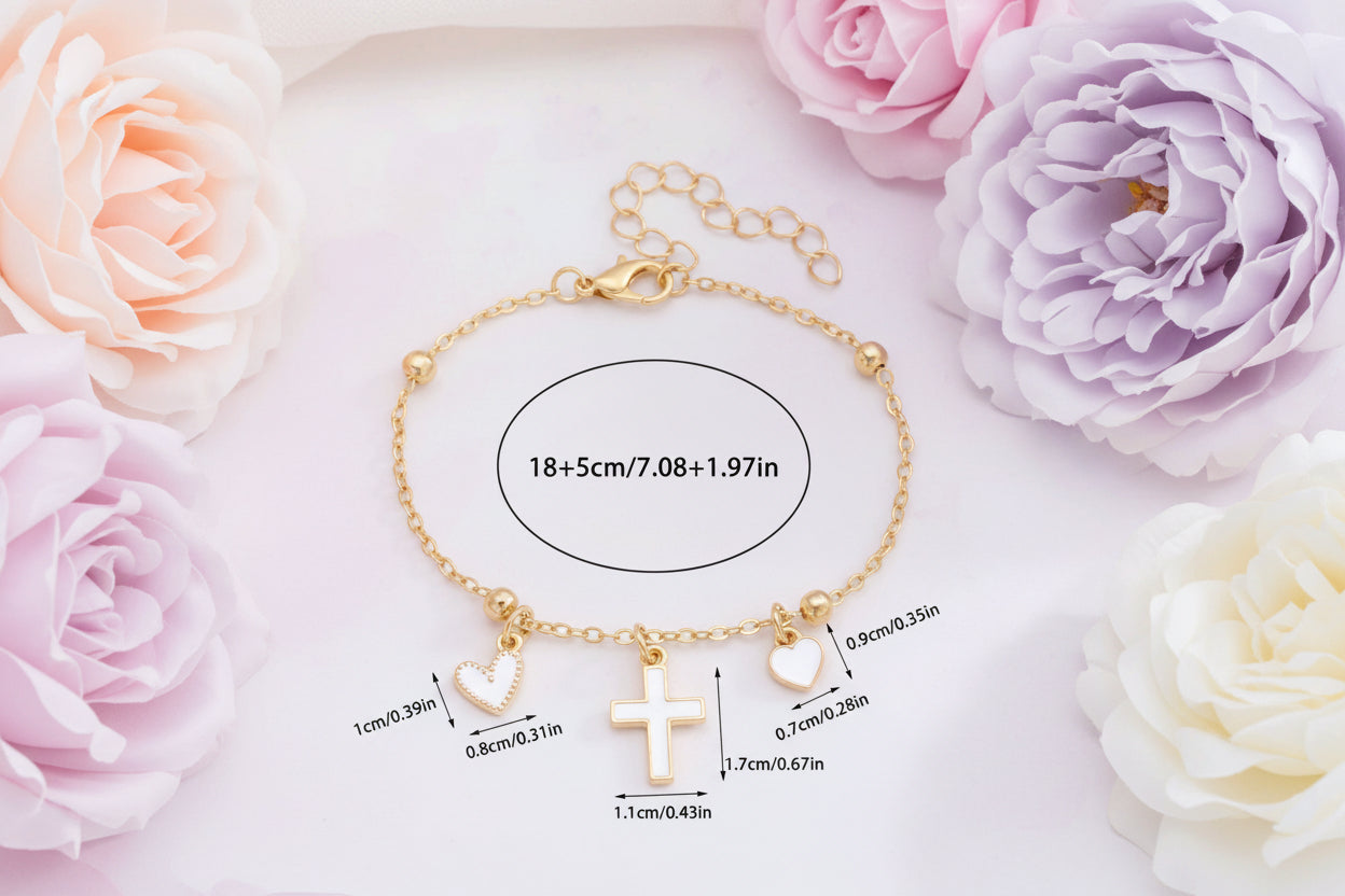 Graceful Hearts Cross Bracelet