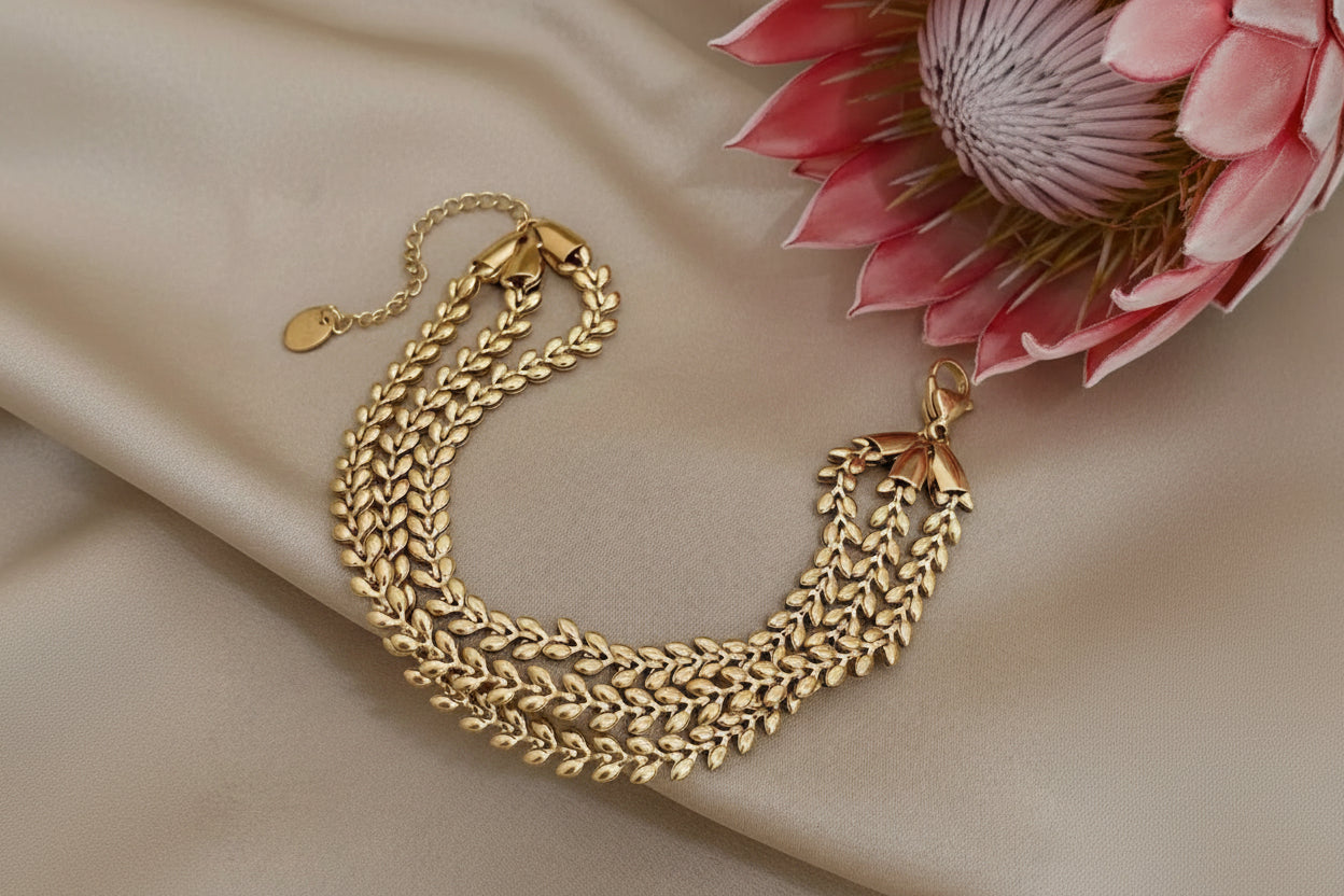 Triple-Strand Wheat Chain Bracelet