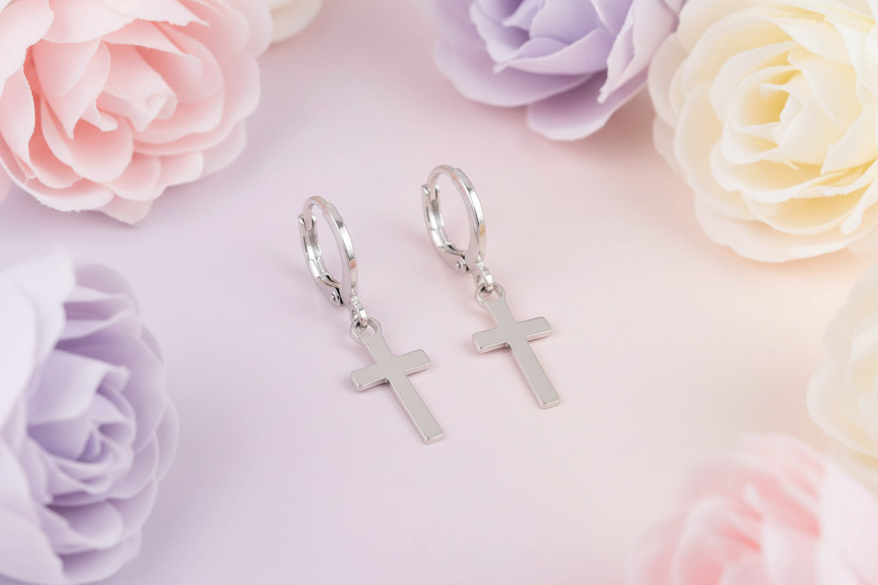 Bold Spirit Cross Hoops  (Silver & Gold)